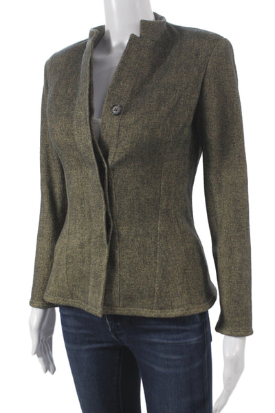 Narciso Rodriguez Womens Silk Green Basic Jacket Button Long Sleeve Size 6