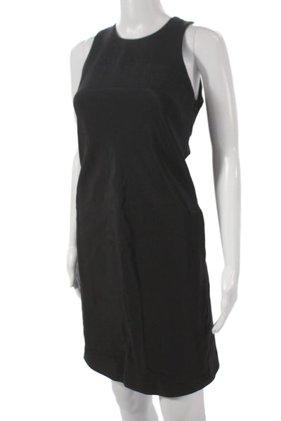 Vince Women Shift Dress Black Silk Sleeveless Round Neck Button Size 2
