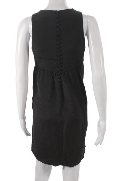 Vince Women Shift Dress Black Silk Sleeveless Round Neck Button Size 2
