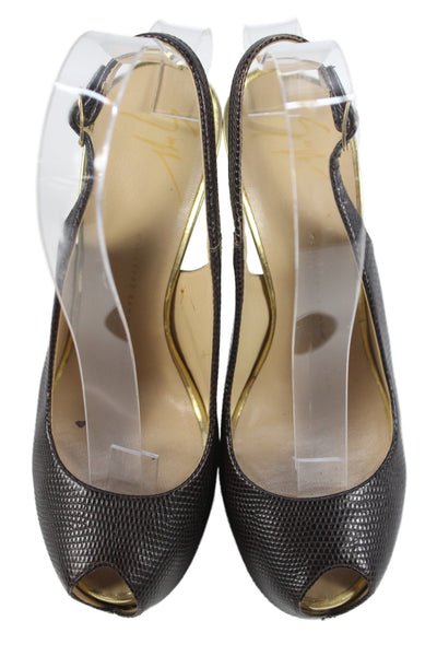 Giuseppe Zanotti Design Womens Stiletto Platform Slingback Sandals Brown Size 36