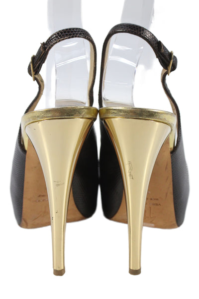 Giuseppe Zanotti Design Womens Stiletto Platform Slingback Sandals Brown Size 36