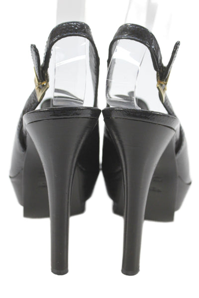 Fendi Womens Stiletto Patent Leather Platform Bow Slingback Sandals Black 36
