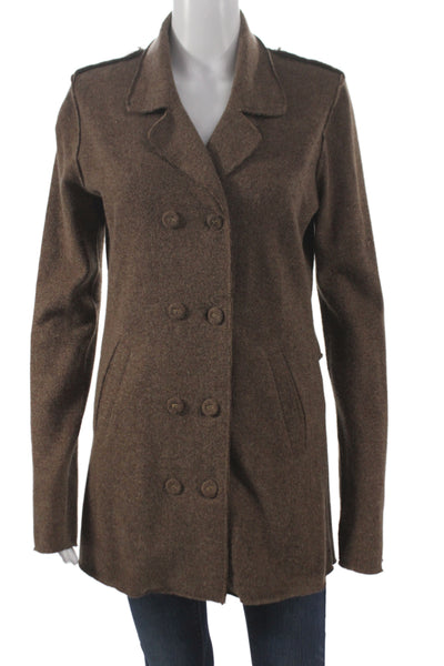 Richard Grand Womens Pea Coat Brown Cashmere Button Military Size S