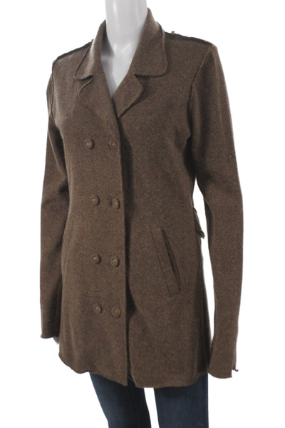 Richard Grand Womens Pea Coat Brown Cashmere Button Military Size S