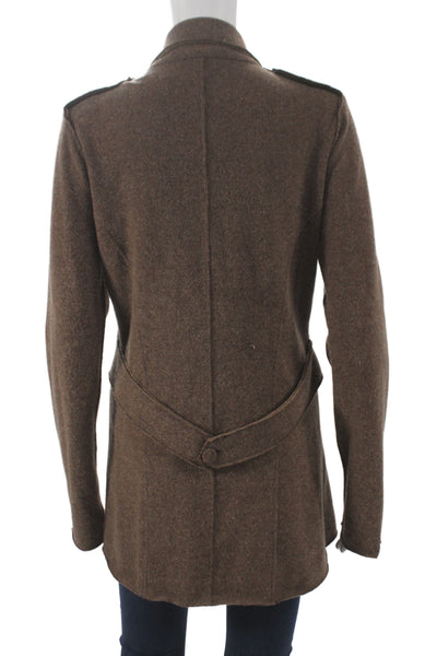 Richard Grand Womens Pea Coat Brown Cashmere Button Military Size S