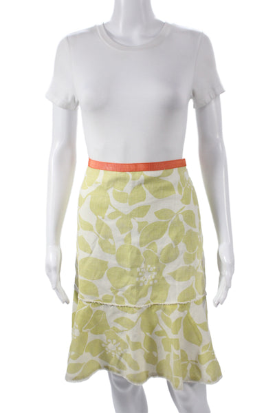 J Crew Womens A-Line Floral Linen Skirt Green Short Size 2