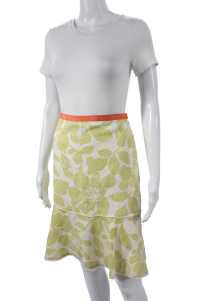 J Crew Womens A-Line Floral Linen Skirt Green Short Size 2