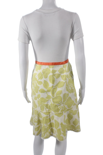 J Crew Womens A-Line Floral Linen Skirt Green Short Size 2