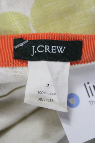 J Crew Womens A-Line Floral Linen Skirt Green Short Size 2