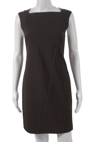 Theory Women Sheath Dress Brown Wool Square Neck Sleeveless Zip Size 4