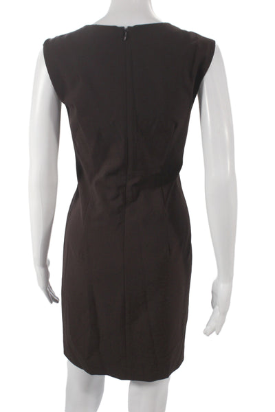 Theory Women Sheath Dress Brown Wool Square Neck Sleeveless Zip Size 4