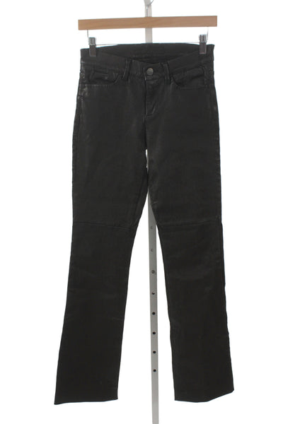 Goldsign Women Designer Black Leather Button Pants 32in Size 24