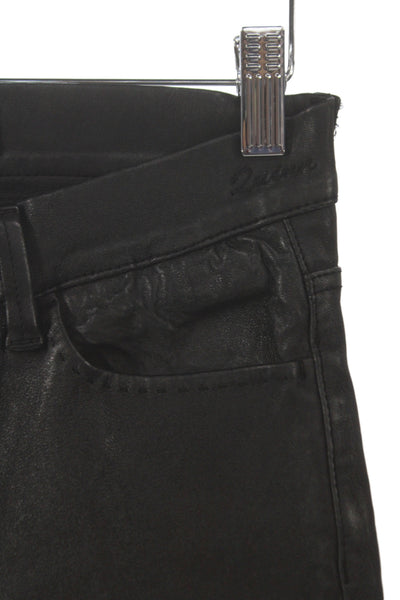 Goldsign Women Designer Black Leather Button Pants 32in Size 24