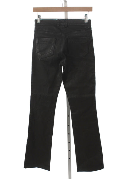 Goldsign Women Designer Black Leather Button Pants 32in Size 24