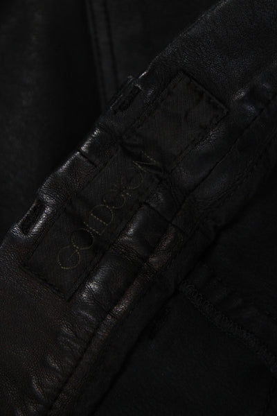 Goldsign Women Designer Black Leather Button Pants 32in Size 24