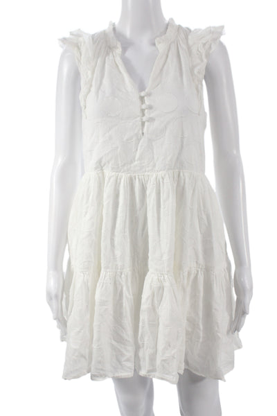 Greylin Anthropologie Women Mini Dress White Polka Dot V-Neck Size S