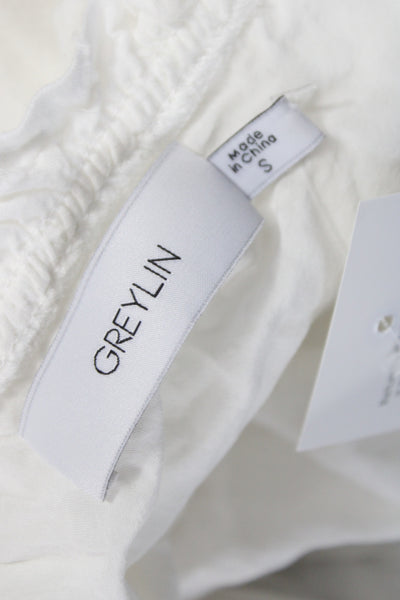 Greylin Anthropologie Women Mini Dress White Polka Dot V-Neck Size S