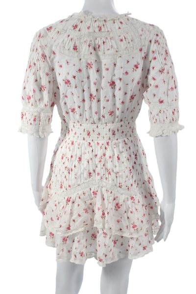 Love Shack Fancy Womens Fit & Flare White Floral V-Neck Short Dress Size XS