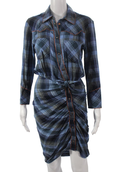 Vince Womens Plaid Wool Shirt Dress Collared Long Sleeve Snap Short Size XS