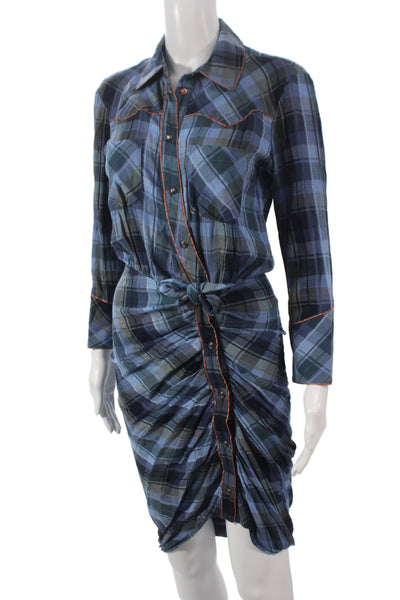 Vince Womens Plaid Wool Shirt Dress Collared Long Sleeve Snap Short Size XS