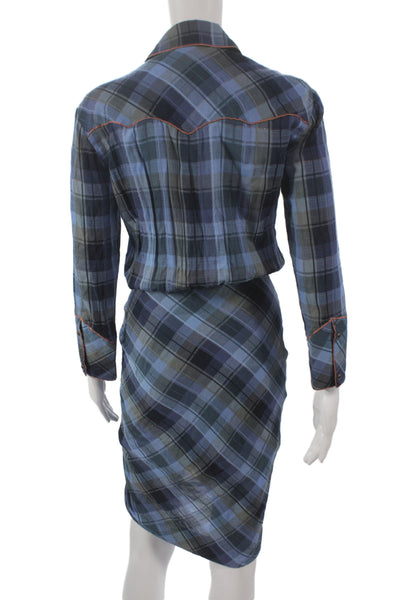 Vince Womens Plaid Wool Shirt Dress Collared Long Sleeve Snap Short Size XS
