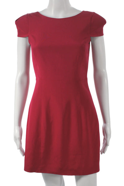 Tibi Womens Sheath Dress Red Silk Boat Neck Short Sleeve Size 0