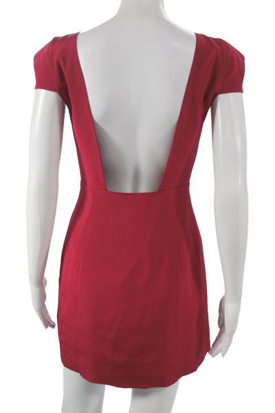 Tibi Womens Sheath Dress Red Silk Boat Neck Short Sleeve Size 0