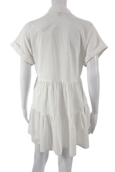 Aqua Women Shirt Dress White Short Sleeve Collared Button Casual Size XS