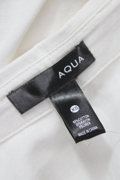 Aqua Women Shirt Dress White Short Sleeve Collared Button Casual Size XS