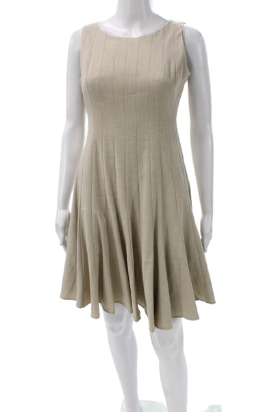 Calvin Klein Womens Fit & Flare Dress Beige Boatneck Sleeveless Knee Size 6P