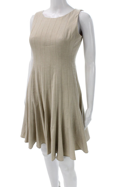 Calvin Klein Womens Fit & Flare Dress Beige Boatneck Sleeveless Knee Size 6P