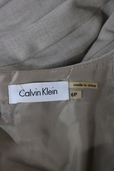 Calvin Klein Womens Fit & Flare Dress Beige Boatneck Sleeveless Knee Size 6P