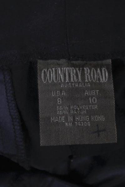 Country Road Womens Dress Pants Black Solid Polyester Button Size 8