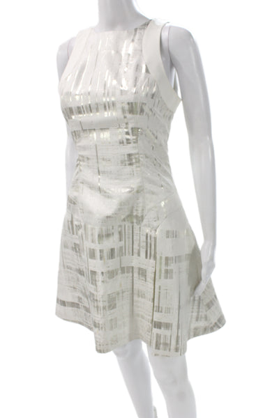 ICB Women Fit & Flare Silver Geometric Knee-Length Sleeveless Dress Size 4