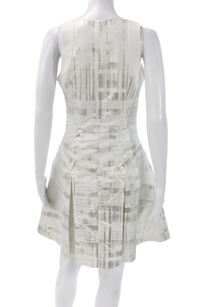 ICB Women Fit & Flare Silver Geometric Knee-Length Sleeveless Dress Size 4