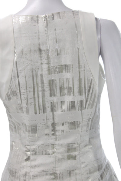 ICB Women Fit & Flare Silver Geometric Knee-Length Sleeveless Dress Size 4