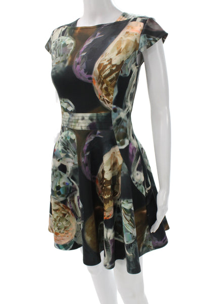 Ted Baker London Womens Fit & Flare Mini Dress Black Boat Neck Size 1