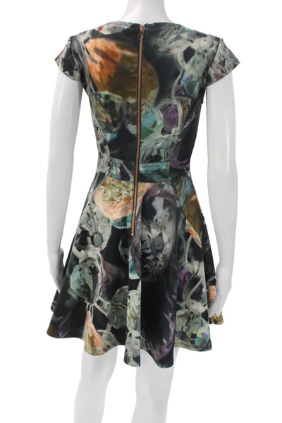 Ted Baker London Womens Fit & Flare Mini Dress Black Boat Neck Size 1