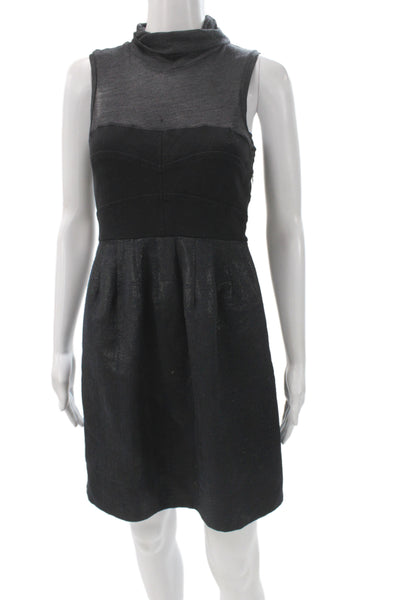 Theory Womens Fit & Flare Dress Black Mock Neck Sleeveless Zip Above Knee Size 4
