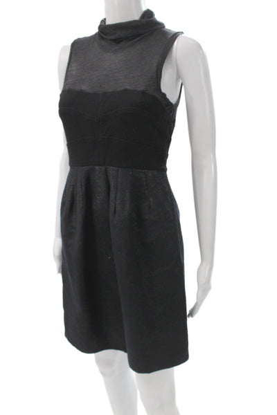 Theory Womens Fit & Flare Dress Black Mock Neck Sleeveless Zip Above Knee Size 4