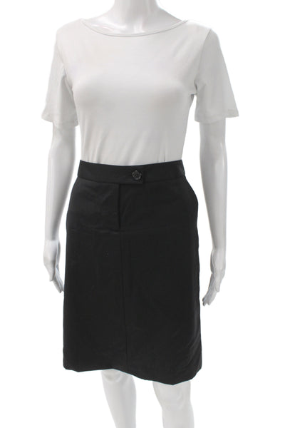 J Crew Women Straight Pencil Skirt Black 100% Wool Button Fall Size 4