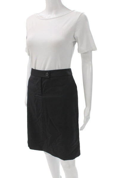 J Crew Women Straight Pencil Skirt Black 100% Wool Button Fall Size 4