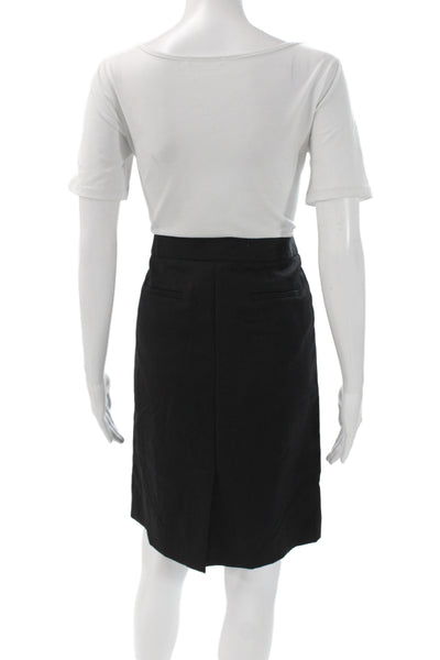 J Crew Women Straight Pencil Skirt Black 100% Wool Button Fall Size 4