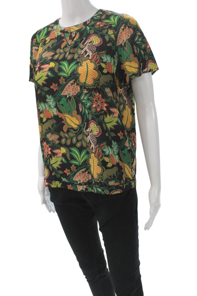 Scotch & Soda Womens Basic Black Animal Print Crew Neck Zip Blouse Size XS