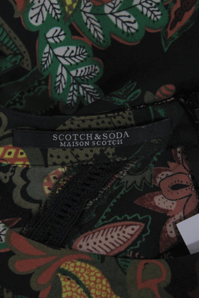 Scotch & Soda Womens Basic Black Animal Print Crew Neck Zip Blouse Size XS