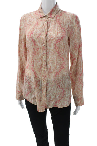 J Crew Womens Beige Paisley Collared Button-Up Long Sleeve Basic Top Size 2