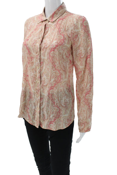 J Crew Womens Beige Paisley Collared Button-Up Long Sleeve Basic Top Size 2