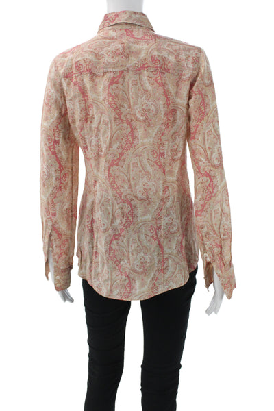 J Crew Womens Beige Paisley Collared Button-Up Long Sleeve Basic Top Size 2