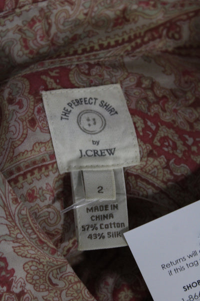 J Crew Womens Beige Paisley Collared Button-Up Long Sleeve Basic Top Size 2
