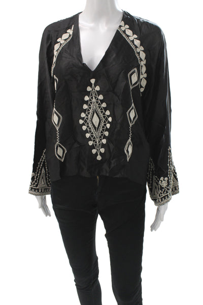 Zara Women Tunic Black V-Neck Long Sleeve Geometric Viscose Size XS